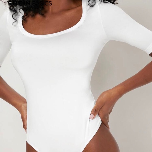 Shein Basic White Scoop Neck Bodysuit XS - Picture 2 of 6